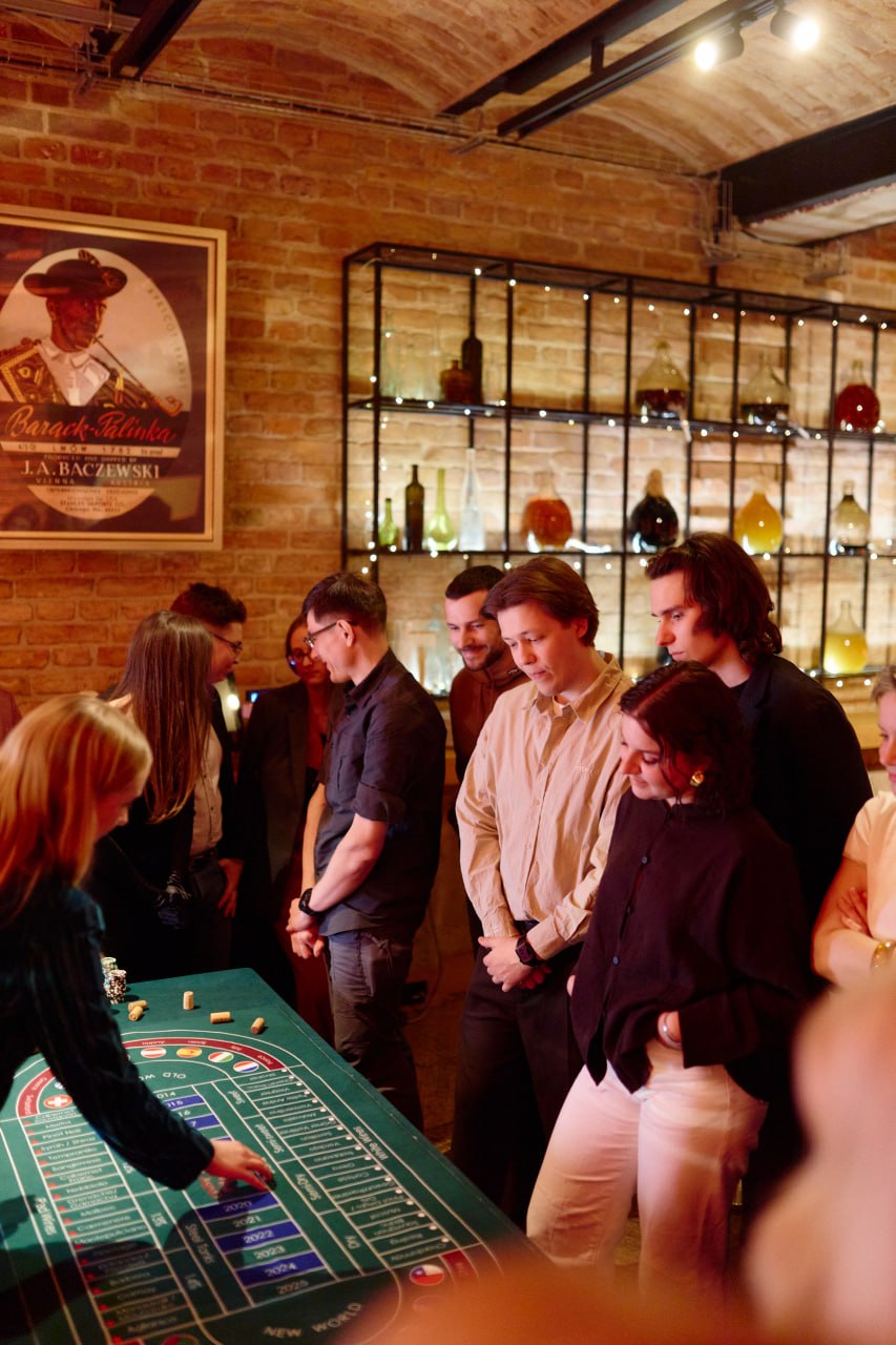 people playing wine casino tasting game at corporate event